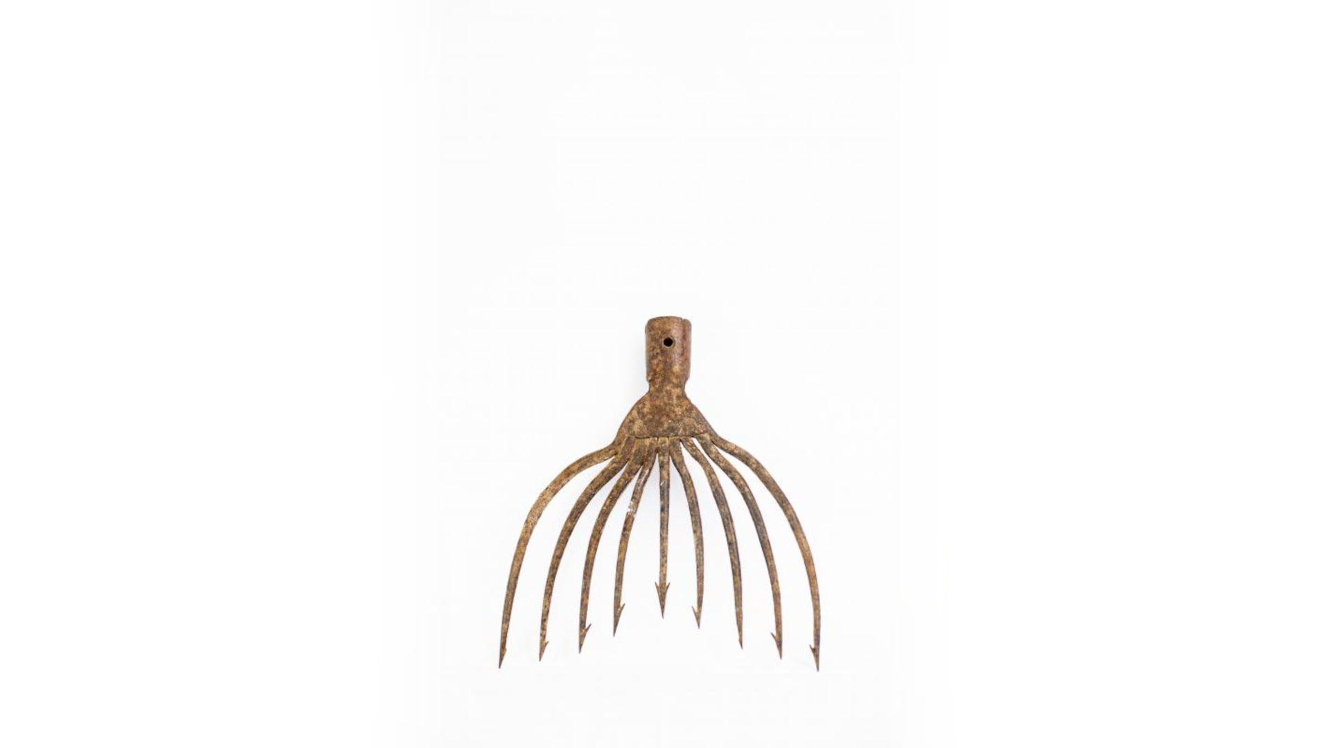 Foto: Ein metallischer Gegenstand mit 9 Spitzen. die oben zusammenlaufen zu einer Halterung.